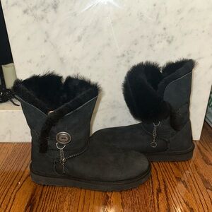 UGG Women's Black Fur-Lined Suede Boots